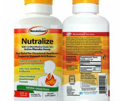 ManukaGuard Nutralize for Heartburn Relief, with Certified Medical Grade (16+) Active Manuka Honey, Ginger Peach, 7 oz For Sale