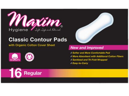 Classic Contour Sanitary Pads with Organic Cotton Cover Sheet, Regular, 16 Count, Maxim Hygiene Products Cheap