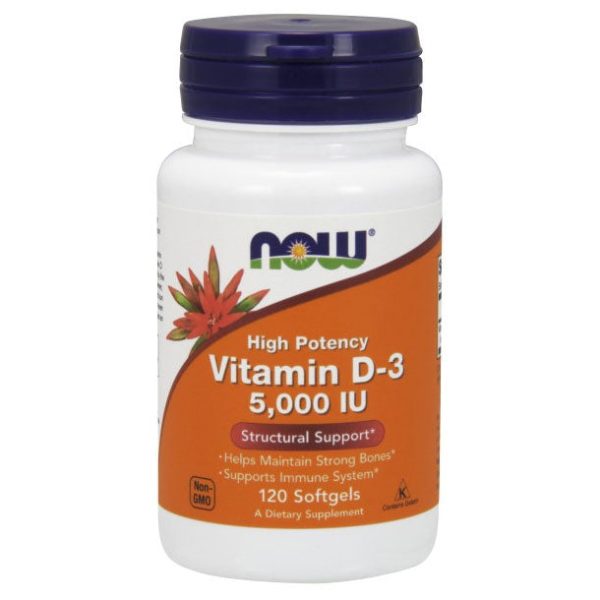 Vitamin D-3 5000 IU (Olive Oil Base), 120 Softgels, NOW Foods Online Sale