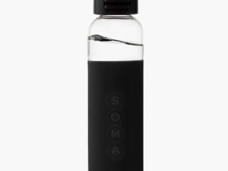 Glass Water Bottle with Sport Cap, Black, 17 oz, Soma Fashion