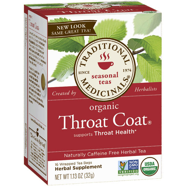 Organic Throat Coat Tea, Original with Slippery Elm, 16 Tea Bags, Traditional Medicinals Teas Online Sale