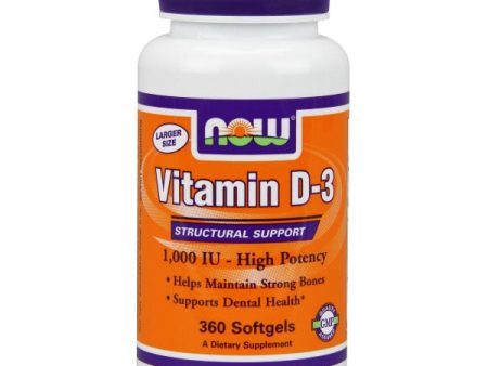 Vitamin D-3 1000 IU, 360 Softgels, NOW Foods on Sale