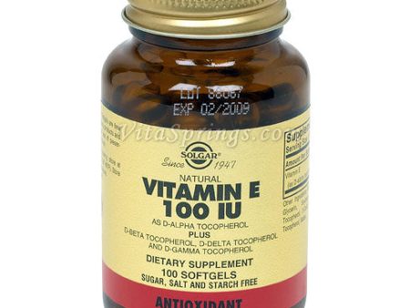 Vitamin E 100 IU Mixed (100 IU d-Alpha Tocopherols & Mixed Tocopherols), 100 Softgels, Solgar Online