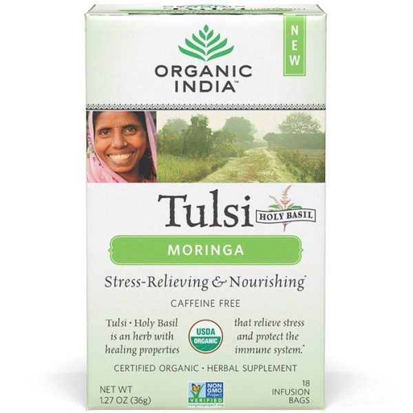 Tulsi (Holy Basil) Moringa Tea, 18 Tea Bags, Organic India Fashion