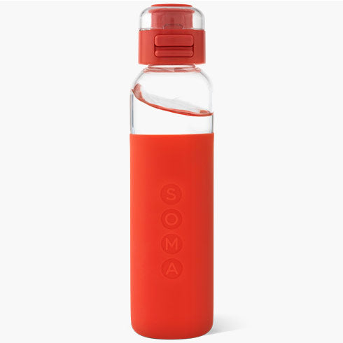 Glass Water Bottle with Sport Cap, Coral, 17 oz, Soma For Sale