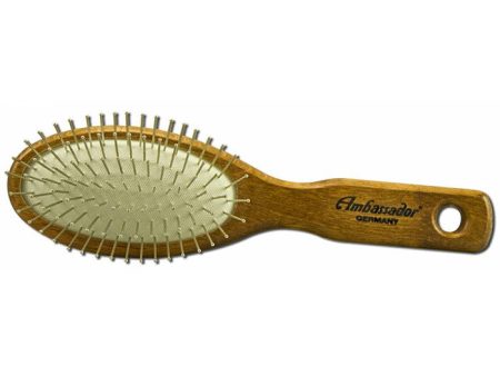 Ambassador Hairbrush, Wooden Handle with Pneumatic Brush, Small Oval Steel Pins 5112, Fuchs Brushes Supply