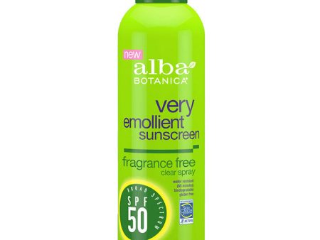 Very Emollient Clear Spray Sunscreen SPF 50 - Fragrance Free, 6 oz, Alba Botanica For Discount