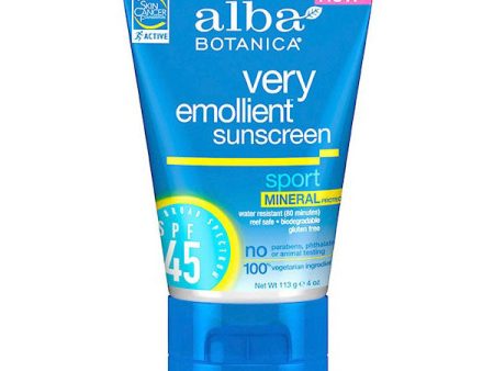 Very Emollient Sport Mineral Sunscreen SPF 45, 4 oz, Alba Botanica Fashion