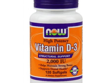 Vitamin D-3 2000 IU, 120 Softgels, NOW Foods Supply