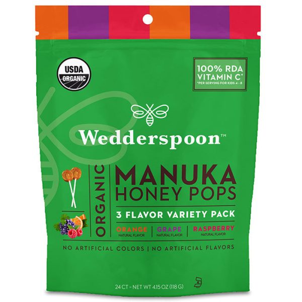 Organic Manuka Honey Pops 3 Flavor Variety Pack (Orange Grape Raspberry), 4.15 oz (118 g), Wedderspoon For Cheap