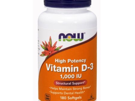 Vitamin D-3 1000 IU, Vitamin D High Potency, 180 Softgels, NOW Foods Online Sale