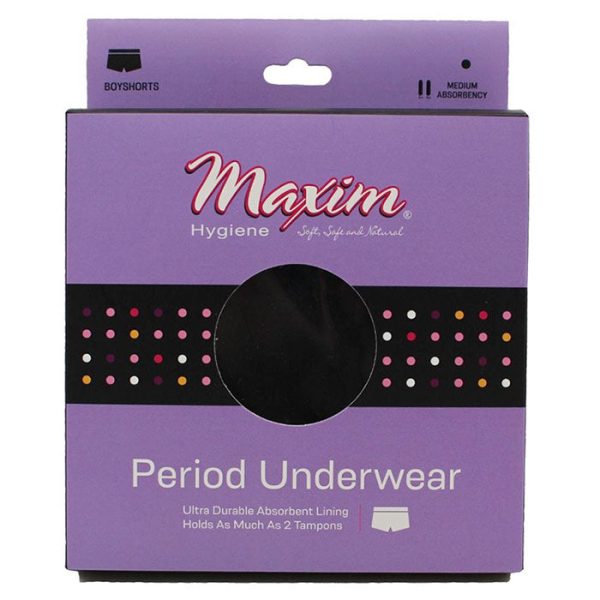 Period Underwear Boyshorts, Black, Medium Absorbency, Large, 1 ct, Maxim Hygiene Products Online Sale