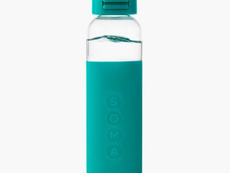 Glass Water Bottle with Sport Cap, Aqua, 17 oz, Soma Discount