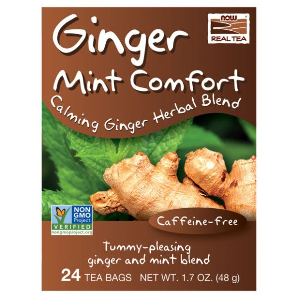 Ginger Mint Comfort Tea, Calming Ginger Herbal Blend, 24 Tea Bags, NOW Foods on Sale