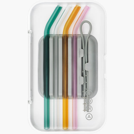 Glass Straw Set with Case & Cleaning Tool, Multicolor, 4 pc, Soma Hot on Sale