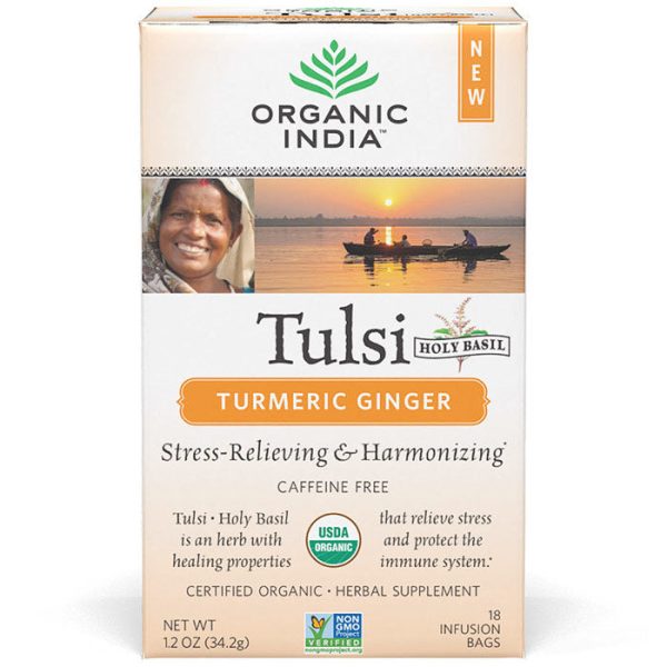 Tulsi (Holy Basil) Turmeric Ginger Tea, 18 Tea Bags, Organic India Sale