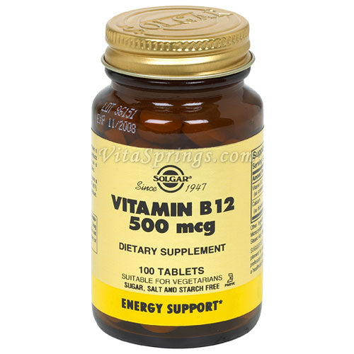 Vitamin B12 500 mcg, 100 Tablets, Solgar Fashion