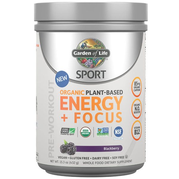 SPORT Pre-Workout Organic Plant-Based Energy + Focus Powder, Blackberry, 15.3 oz (432 g), Garden of Life Supply